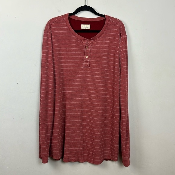 Marine Layer Double Knit Stripe Henley in Raisin Sz XL - Picture 3 of 11